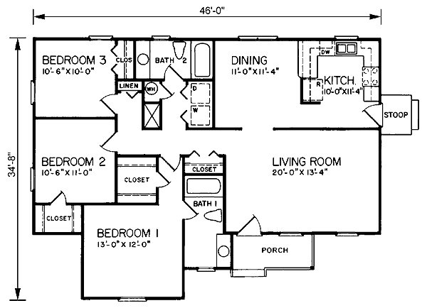 One-Story Traditional Level One of Plan 45300