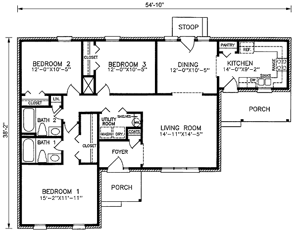 One-Story Traditional Level One of Plan 45301