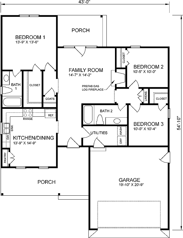 Country One-Story Traditional Level One of Plan 45304