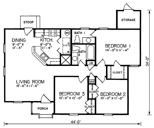 One-Story Ranch Level One of Plan 45322