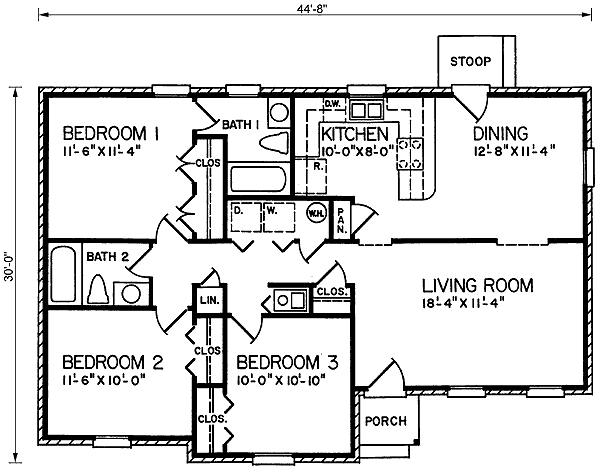 One-Story Traditional Level One of Plan 45334