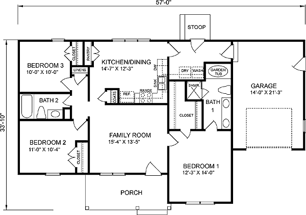 One-Story Ranch Level One of Plan 45341