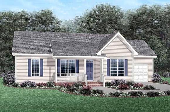 One-Story, Ranch House Plan 45341 with 3 Beds, 2 Baths, 1 Car Garage Elevation