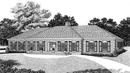 European One-Story Elevation of Plan 45344