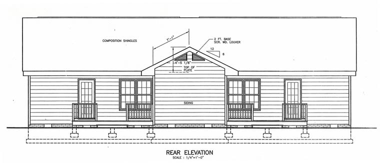 Ranch Traditional Rear Elevation of Plan 45360
