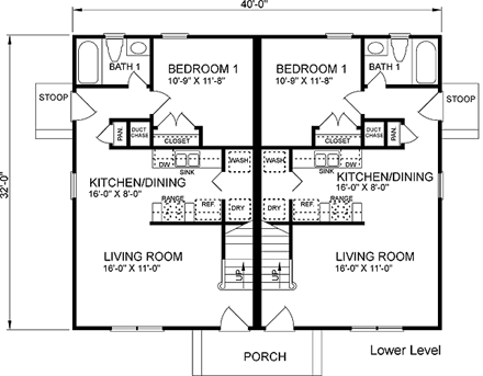 Multi-Family Plan 45370 First Level Plan