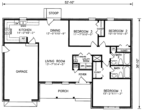 One-Story Traditional Level One of Plan 45374