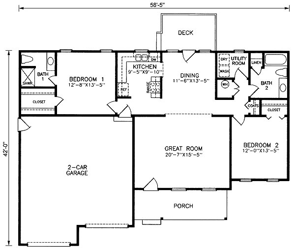 One-Story Ranch Level One of Plan 45383