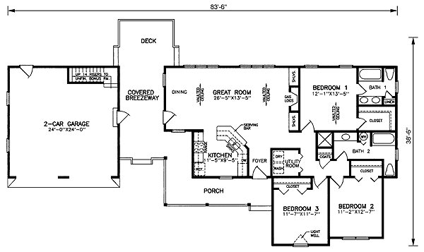 One-Story Ranch Level One of Plan 45386