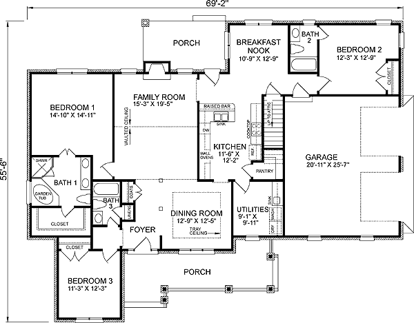 One-Story Traditional Level One of Plan 45390