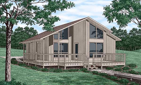 Contemporary, Narrow Lot, One-Story House Plan 45395 with 2 Beds, 2 Baths Elevation