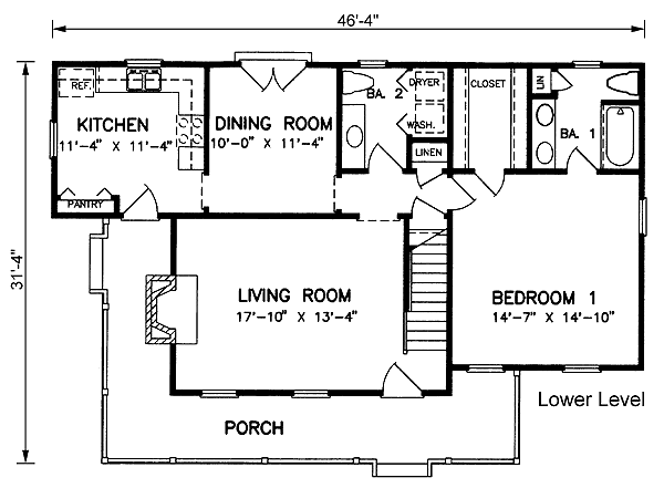 Farmhouse Level One of Plan 45414