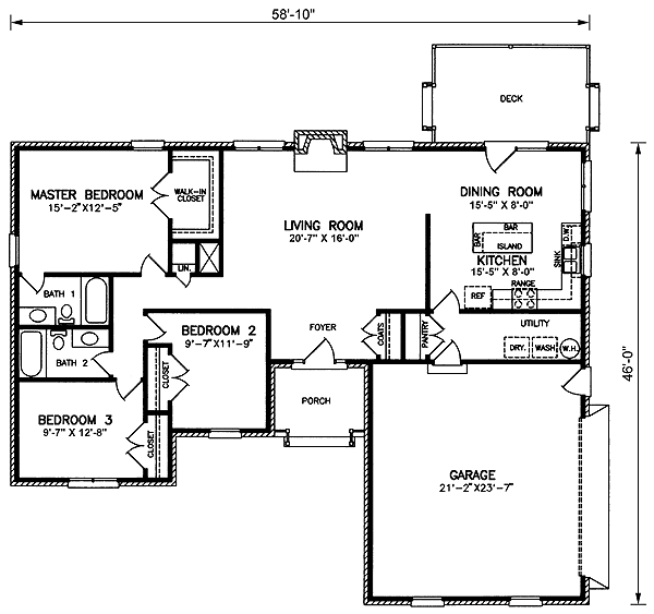 One-Story Traditional Level One of Plan 45438