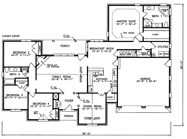 One-Story Traditional Level One of Plan 45441