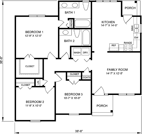 Narrow Lot One-Story Traditional Level One of Plan 45443