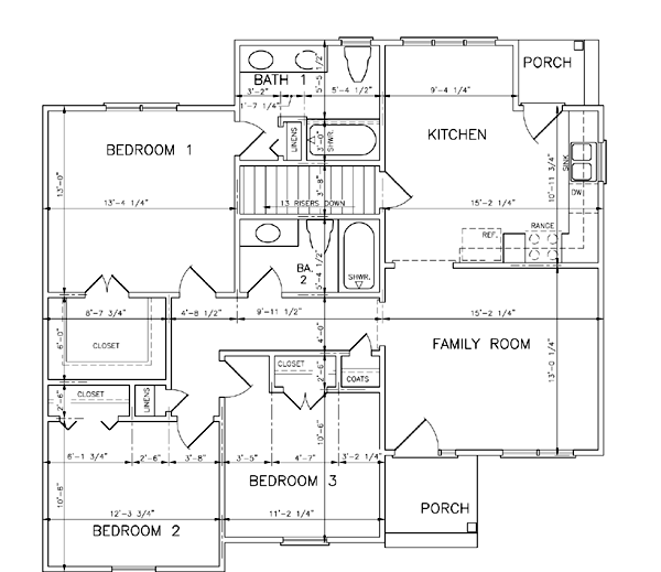 Narrow Lot One-Story Traditional Alternate Level One of Plan 45443