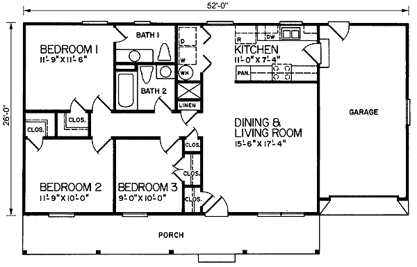One-Story Ranch Level One of Plan 45454