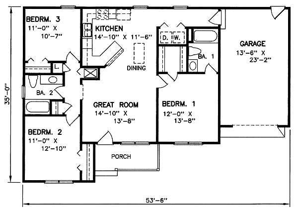 One-Story Traditional Level One of Plan 45457