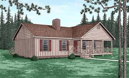 Country One-Story Elevation of Plan 45462