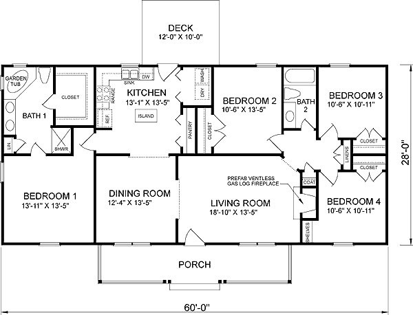 One-Story Ranch Level One of Plan 45467