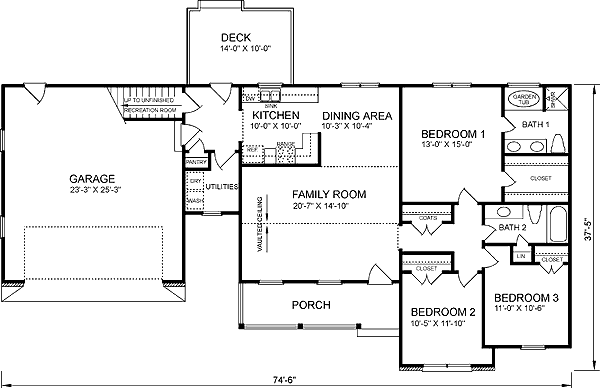 One-Story Traditional Level One of Plan 45474