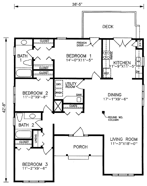 Narrow Lot One-Story Traditional Level One of Plan 45483