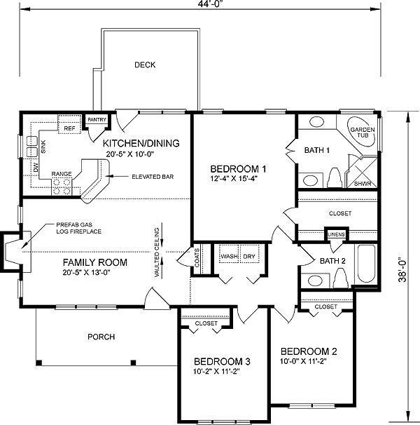 One-Story Ranch Level One of Plan 45490