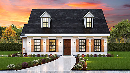 Bungalow Cape Cod Craftsman Narrow Lot Traditional Elevation of Plan 45491