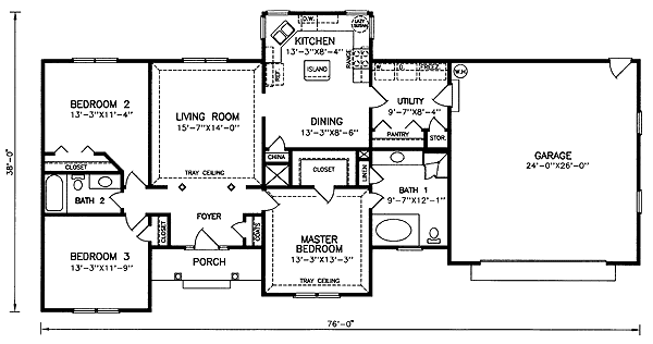 One-Story Traditional Level One of Plan 45499