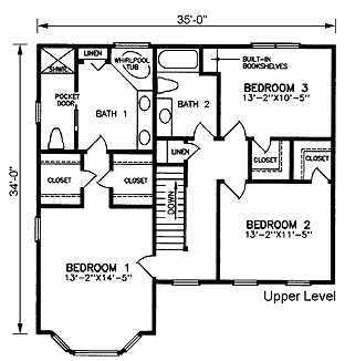 Country, Narrow Lot House Plan 45508 with 3 Beds, 3 Baths Level Two
