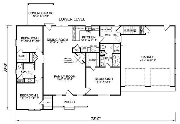 Country One-Story Ranch Level One of Plan 45510