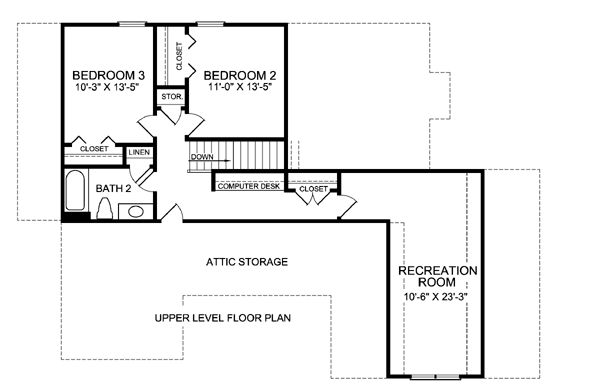 House Plan 45511 with 3 Beds, 3 Baths, 2 Car Garage Level Two