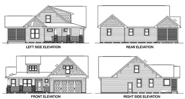 Craftsman Rear Elevation of Plan 45521