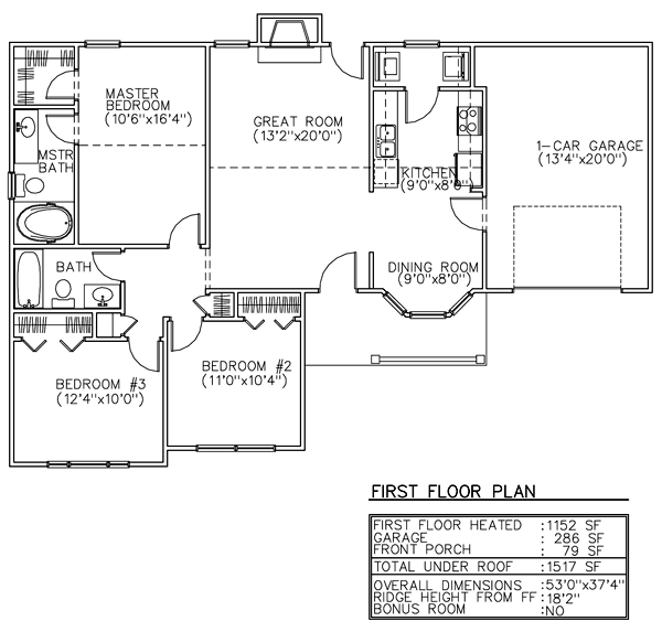 One-Story Ranch Level One of Plan 45600