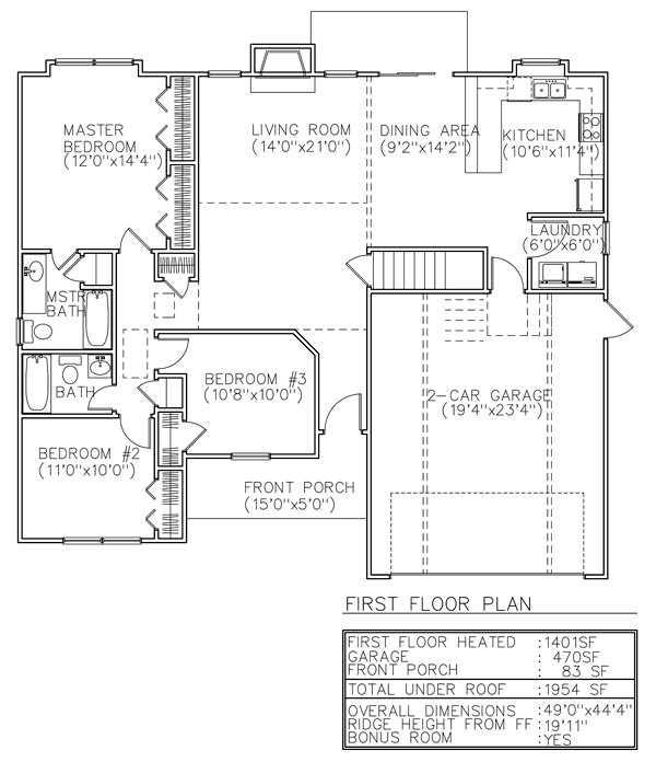 One-Story Ranch Level One of Plan 45610
