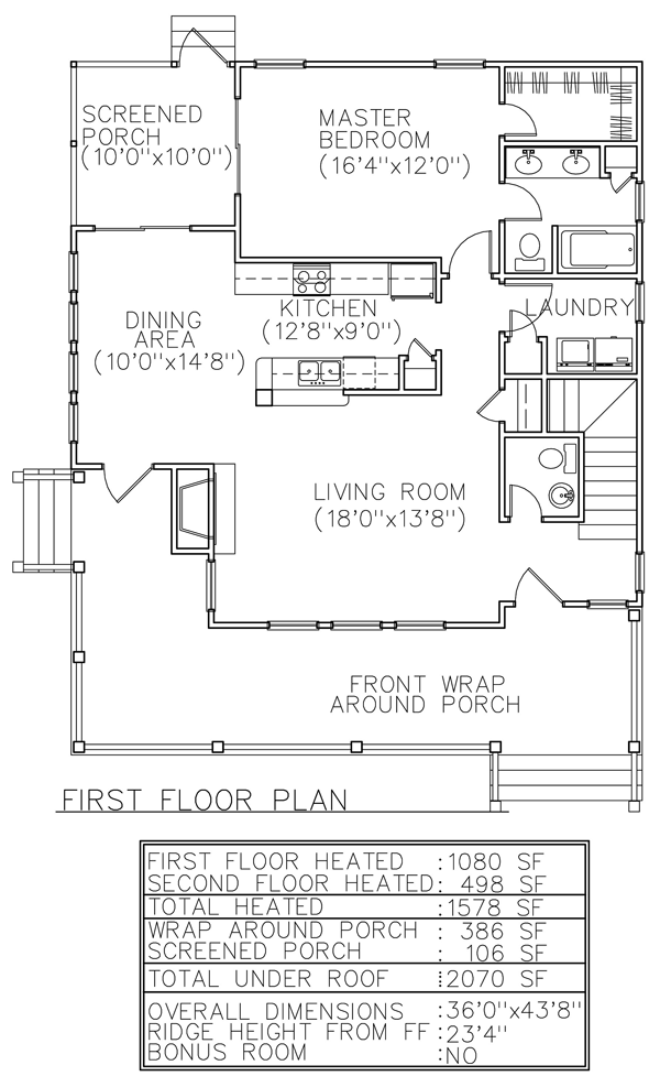 Country Farmhouse Level One of Plan 45628