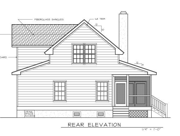 Country Farmhouse Rear Elevation of Plan 45628