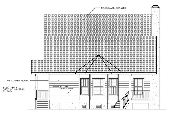 Country Narrow Lot Traditional Rear Elevation of Plan 45630