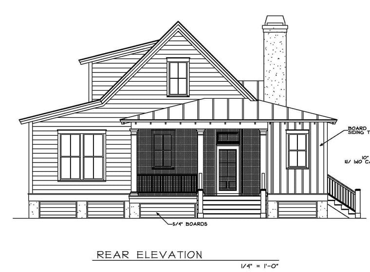 Narrow Lot Southern Rear Elevation of Plan 45647