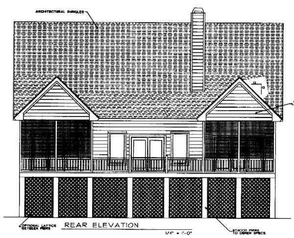 Cape Cod Coastal Country Rear Elevation of Plan 45652