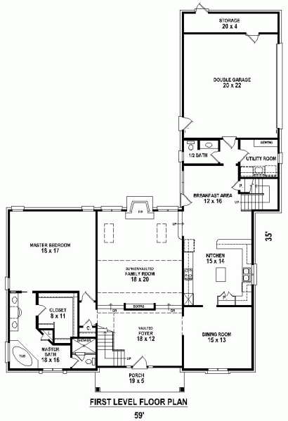 House Plan 45714 First Level Plan