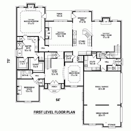 House Plan 45727 First Level Plan