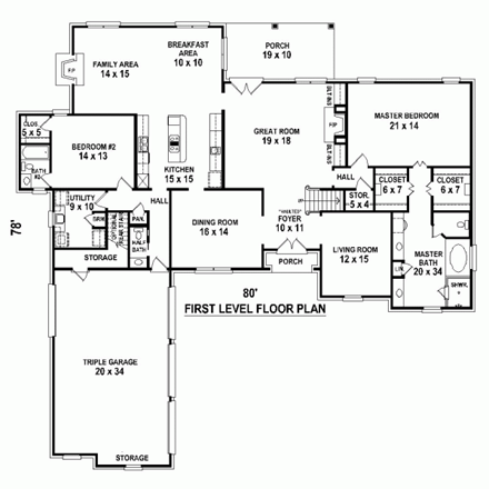 House Plan 45735 First Level Plan