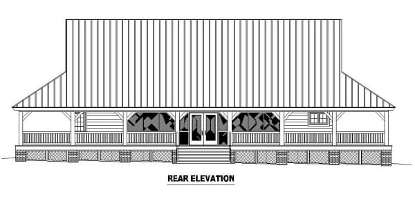 Country Farmhouse Ranch Rear Elevation of Plan 45764