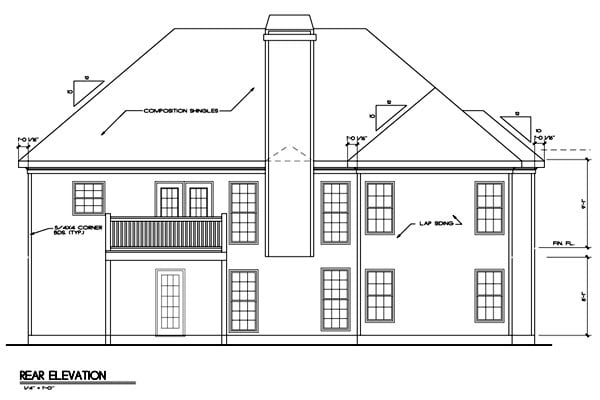 Traditional Rear Elevation of Plan 45807
