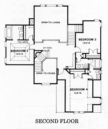 House Plan 45847 Second Level Plan