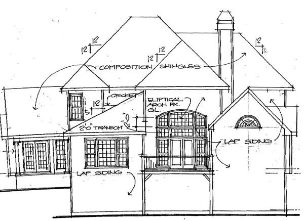 Traditional Rear Elevation of Plan 45847