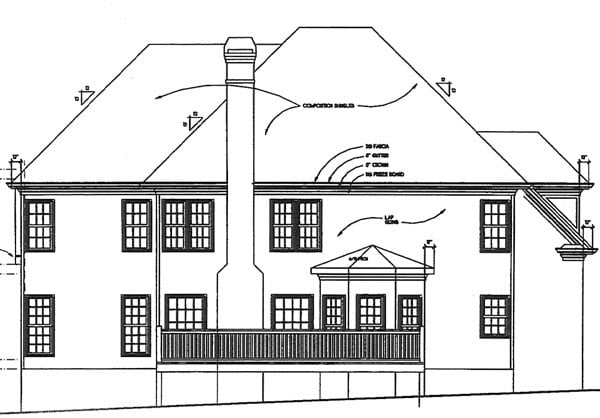 Traditional Rear Elevation of Plan 45848