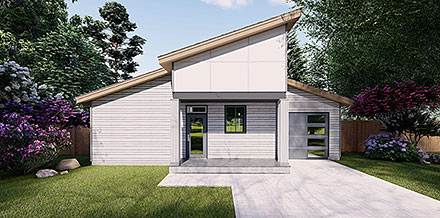 Contemporary Cottage Ranch Southwest Elevation of Plan 46285