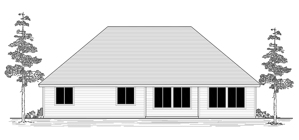 Country Craftsman Farmhouse Ranch Southern Traditional Rear Elevation of Plan 46287
